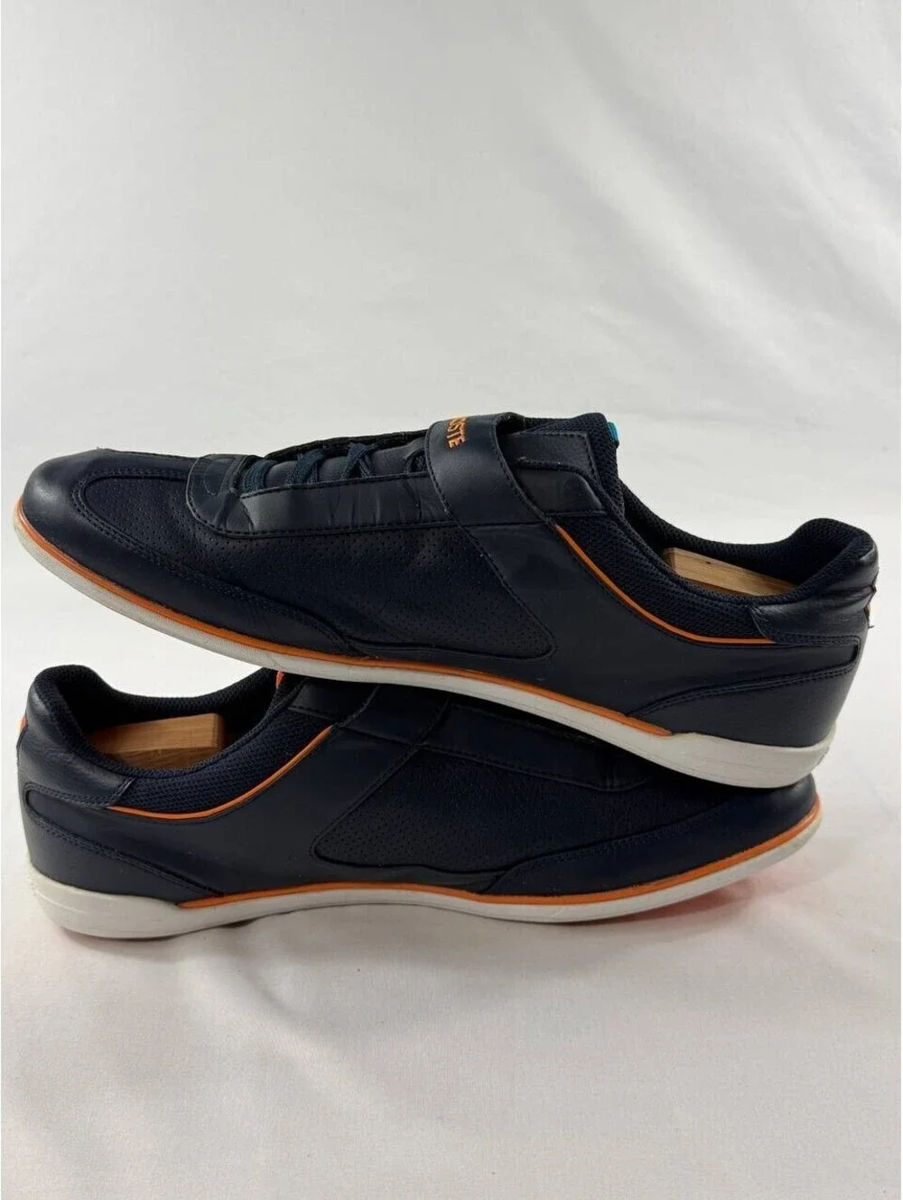 Lacoste Sport Sneakers Mens 12 Blue Orange Leather Strap Casual Shoes